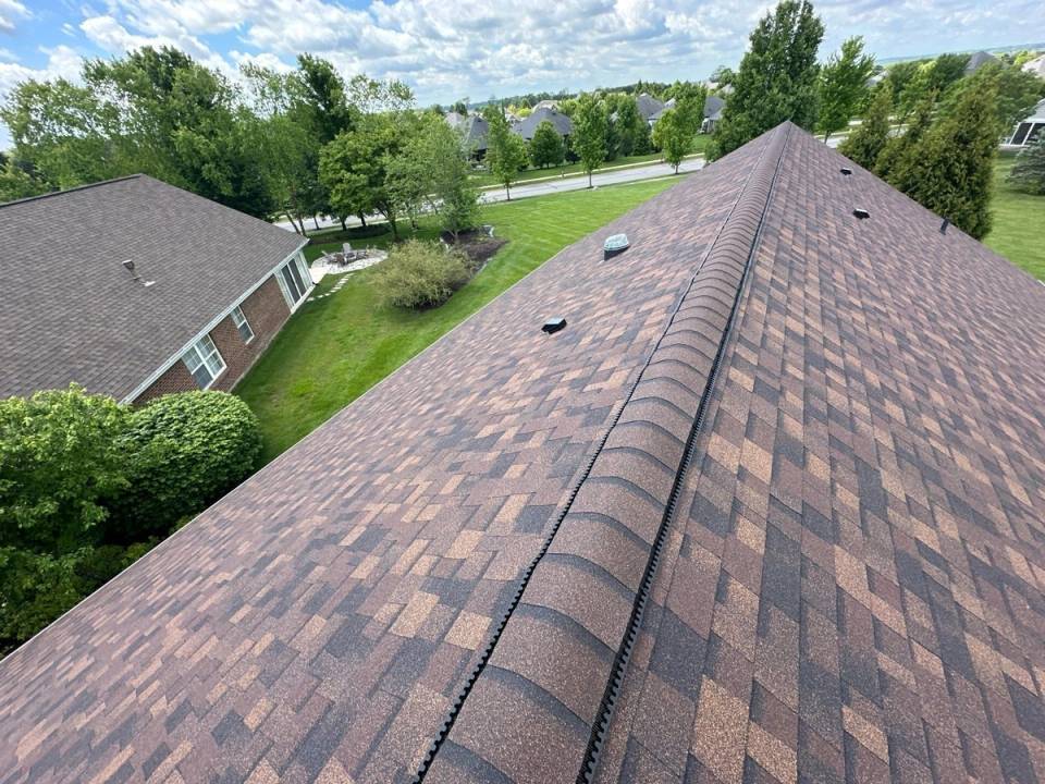 Finished ridge running the length of the roof, Xenia, Ohio.