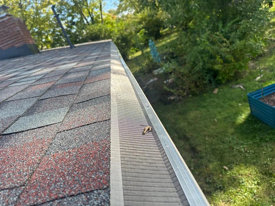 Gutter guard running the length of the eave on Brubaker Dr, Kettering